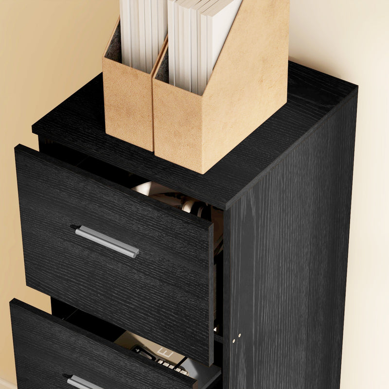 HOMCOM 4 Drawer File Cabinet Locking Filing Cabinet, Wood Effect