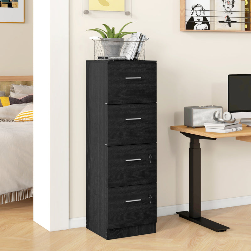 HOMCOM 4 Drawer File Cabinet Locking Filing Cabinet, Wood Effect