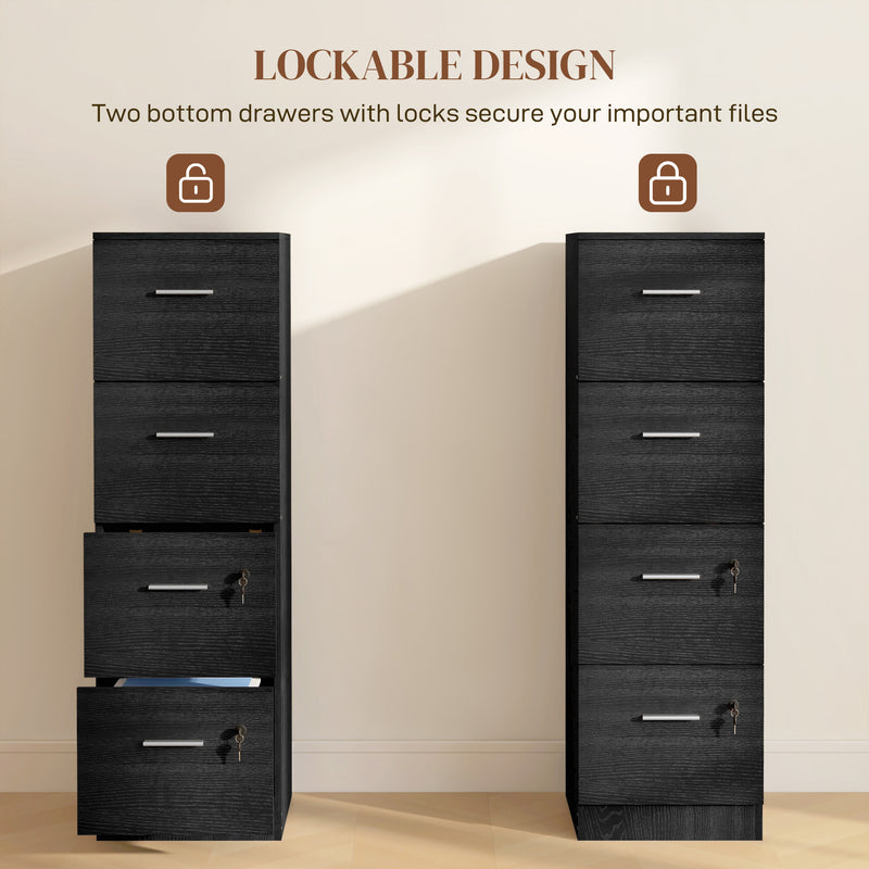 HOMCOM 4 Drawer File Cabinet Locking Filing Cabinet, Wood Effect