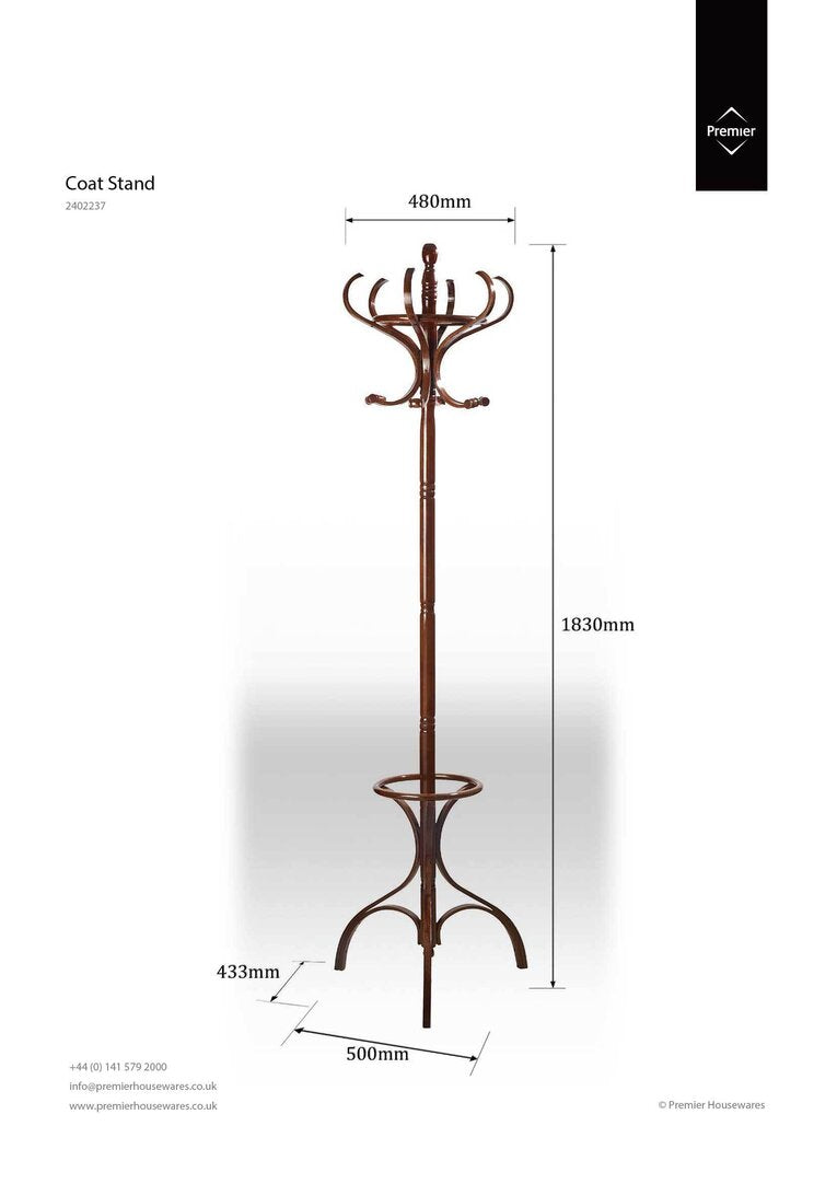 Kennedy Walnut Finish Solid Birchwood Coat Stand