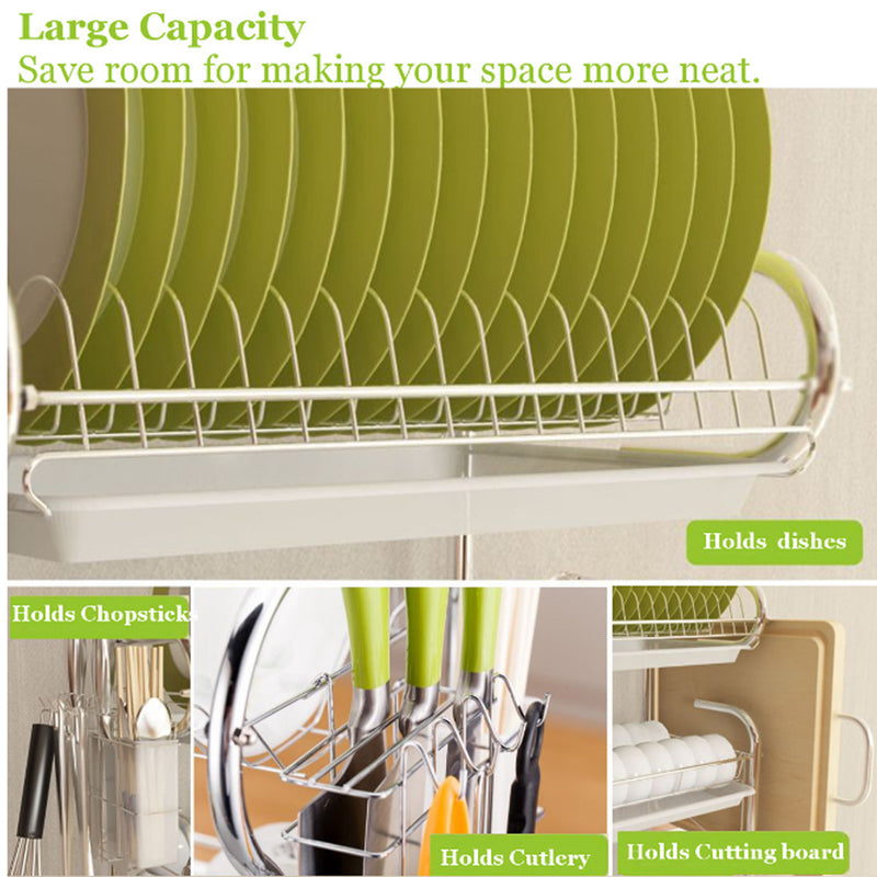 Livingandhome 3-Tier Dish Drainer Rack with Drip Tray & Cutting Board Holder