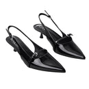 Slingback Pointed Closed Toe Kitten Heels - Black