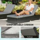 Outsunny Rattan Sun Loungers Set of 2 with Side Table, Dark Grey