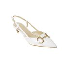 Pair Of Solid Pointed Slingback Pumps Kitten Heels - White