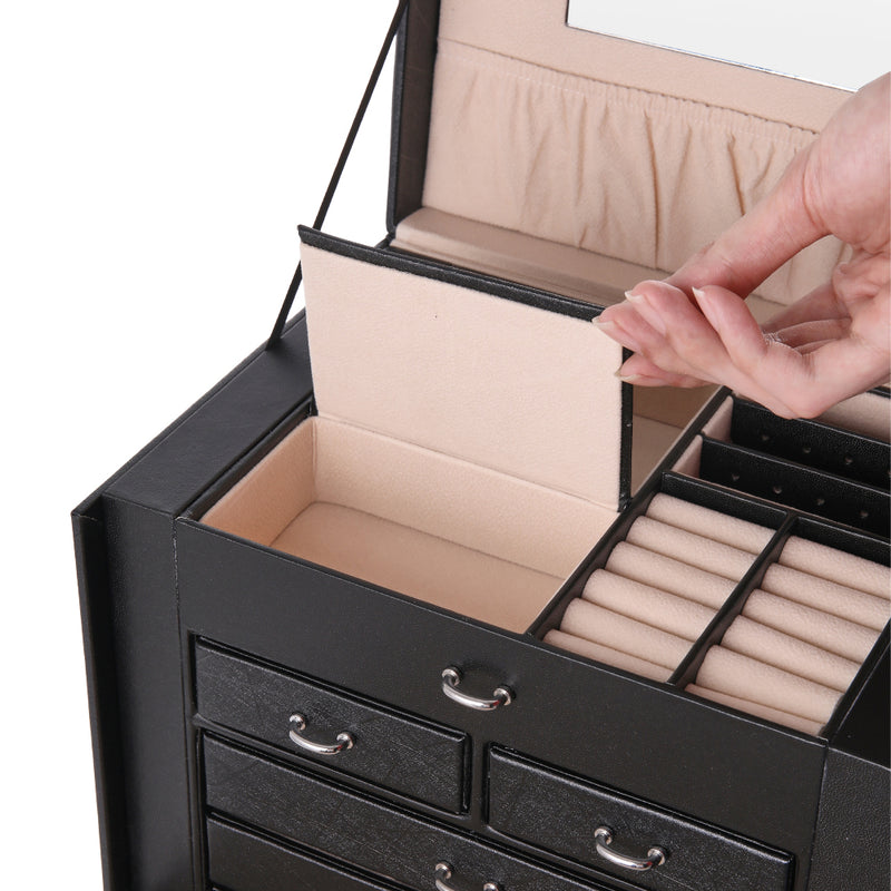 Sheonly Large Multi Tier Faux Leather Jewellery Storage Box with Handle