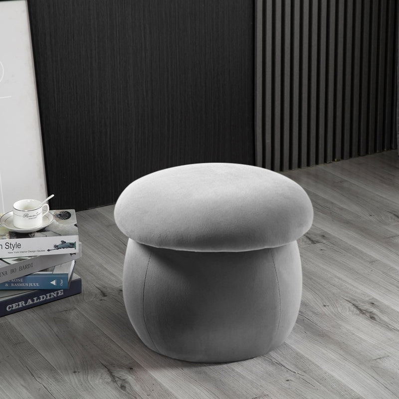 Livingandhome Grey Velvet Mushroom-Shaped Footstool