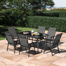 Breeins Outdoor Tempered Glass Garden Table With 6 Foldable Chairs