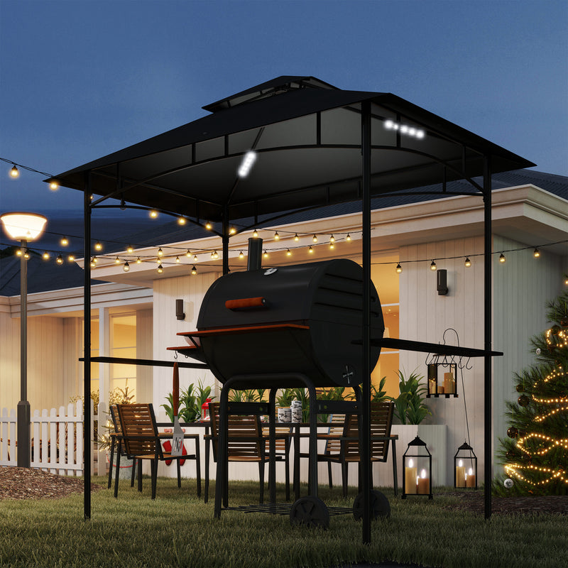 Outsunny 8' X 5' Grill Gazebo, Double Tiered Outdoor BBQ Shelter, Dark Grey