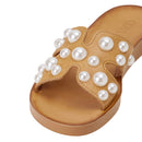 Pearl Embellished Leather Slide Sandals