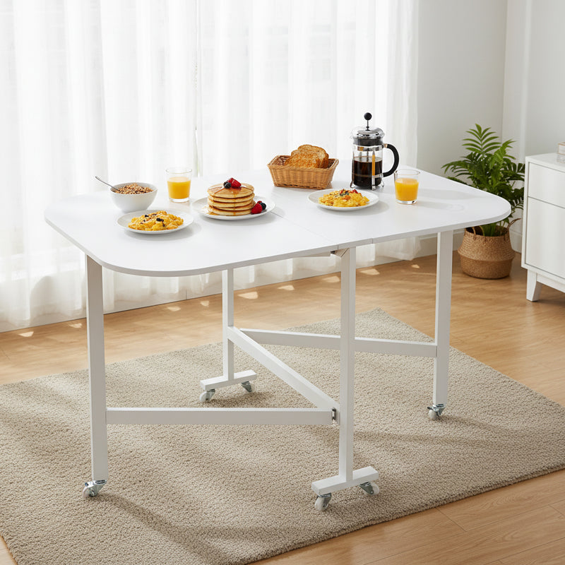 Livingandhome White Folding Dining Table with Wheels
