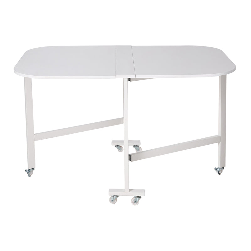 Livingandhome White Folding Dining Table with Wheels