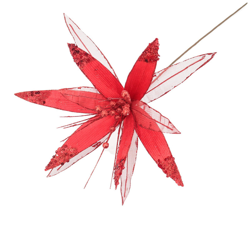 Christmas Sparkle Super Flower Decoration Glitter 45cm In Red