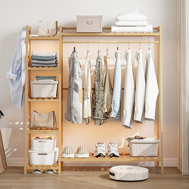 Livingandhome Bamboo Bedroom Garment Clothes Rack Natural 110cm