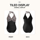 V-Neck One-Piece Swimsuit - Black Leopard