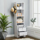 Livingandhome White Slim Storage Shelving Unit with Lockable Drawer