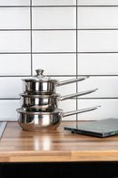 Crosse Set of 3 Stainless Steel Saucepans with Glass Lids