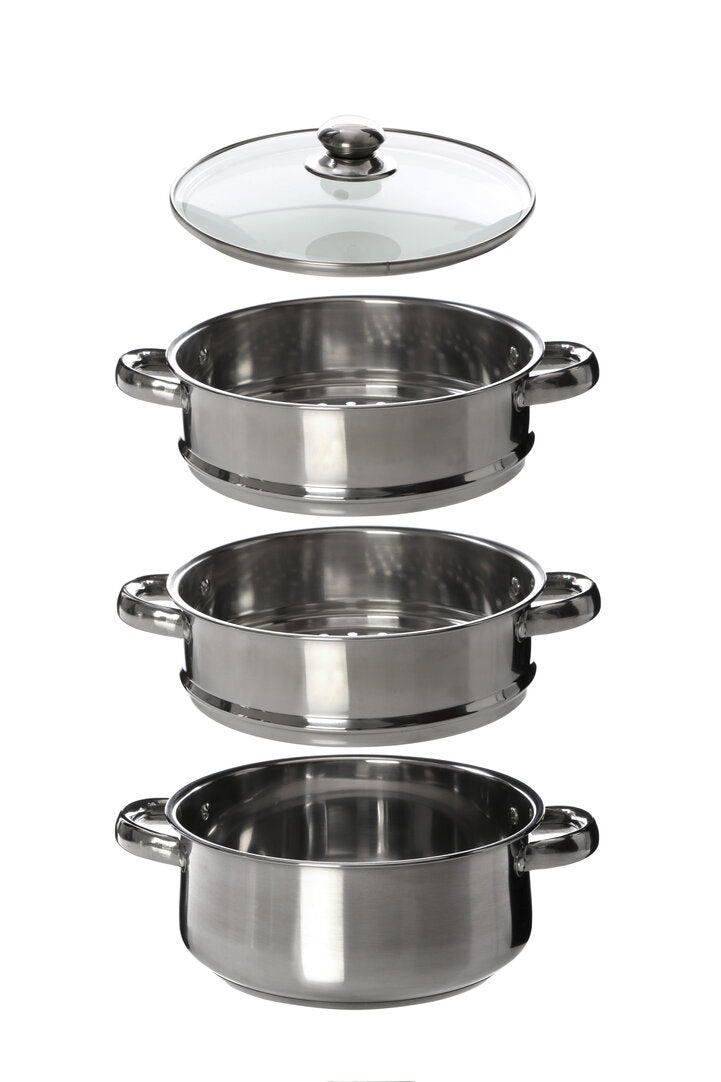 Crosse 3 Tier Stainless Steel Steamer with Glass Lid