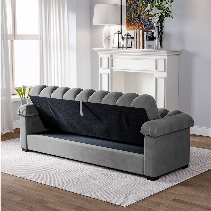 Livingandhome Grey Fabric Sleeper Sofa with Pillows