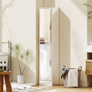 kleankin Tall Bathroom Cabinet with Mirror, High Gloss White
