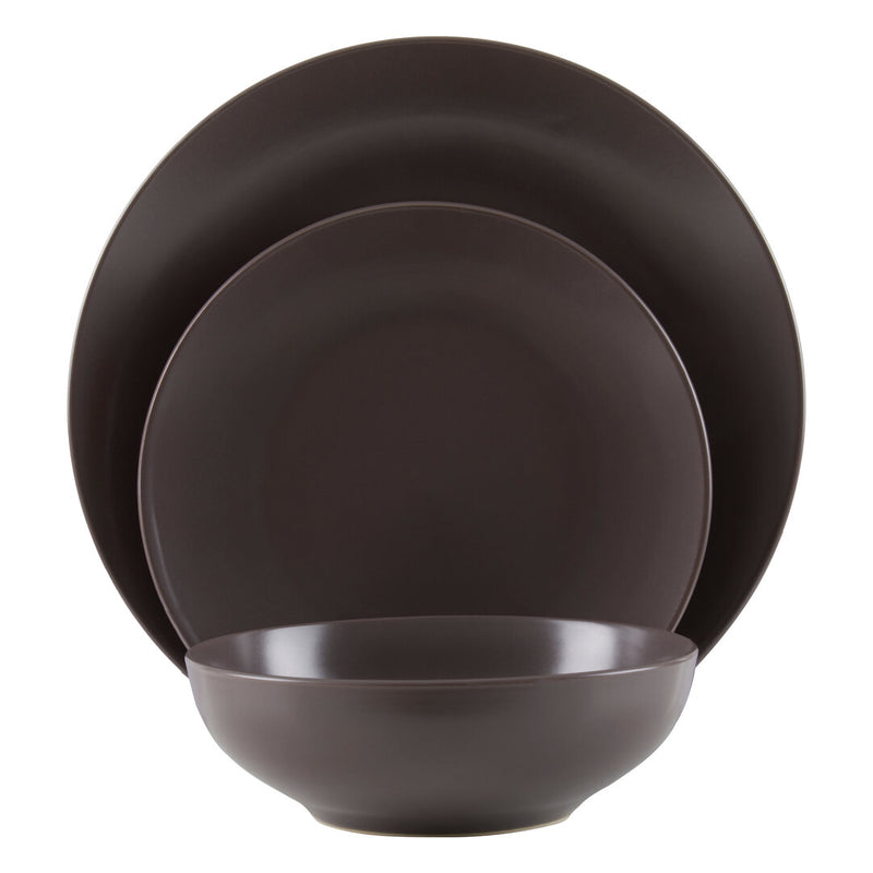 Elmira 12 Piece  Brown Stoneware Dinner Set