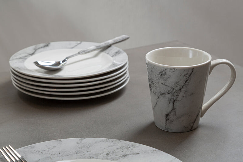 Avie 16 Piece White And Grey Marble Effect Dinner Set