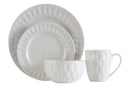 Avie 16 Piece White Embossed Dinner Set.