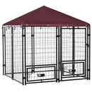 PawHut Dog Kennel with Rotating Bowl Holders, Cover, Outdoor Dog Run