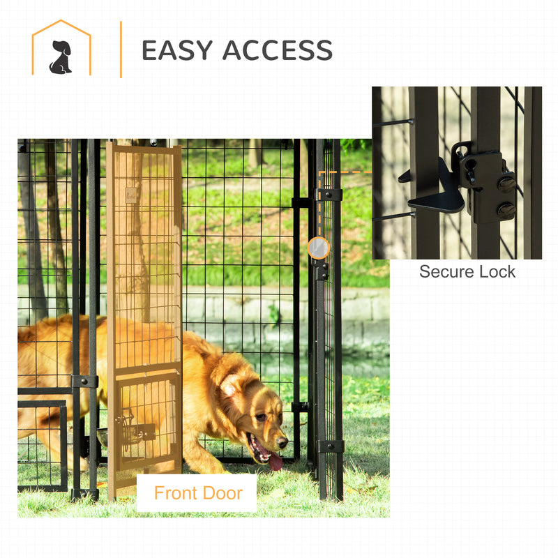 PawHut Dog Kennel with Rotating Bowl Holders, Cover, Outdoor Dog Run