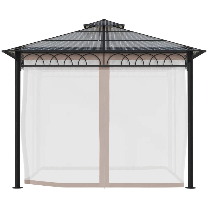 Outsunny Hard Top Gazebo  3m x 3m - Dark Grey & Khaki