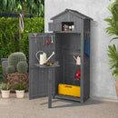 180.5CM Tall Outdoor Storage Cabinet with Lockable Doors and Foldable Table-Grey