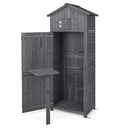 180.5CM Tall Outdoor Storage Cabinet with Lockable Doors and Foldable Table-Grey