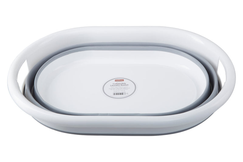 Averill Grey and White Oval Collapsible Laundry Basket