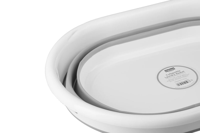 Averill Grey and White Oval Collapsible Laundry Basket