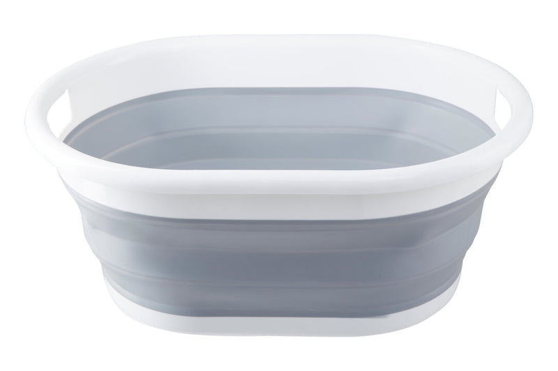 Averill Grey and White Oval Collapsible Laundry Basket