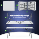 180 CM Folding Plastic Dining Table with Handle Metal Legs and Non-slip Foot Pads