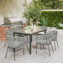 Outsunny 6 Seater Rattan Dining Set with Acacia Wood Table Top Seat Cushions