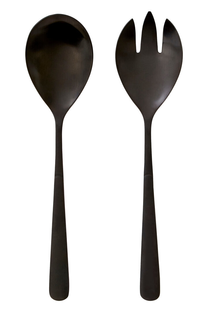 Modern Retro Matt Black 2 Piece Salad Servers