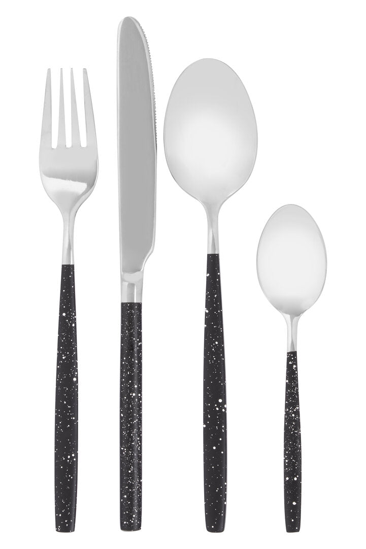 Avie 16 Piece Black And Silver Cutlery Set