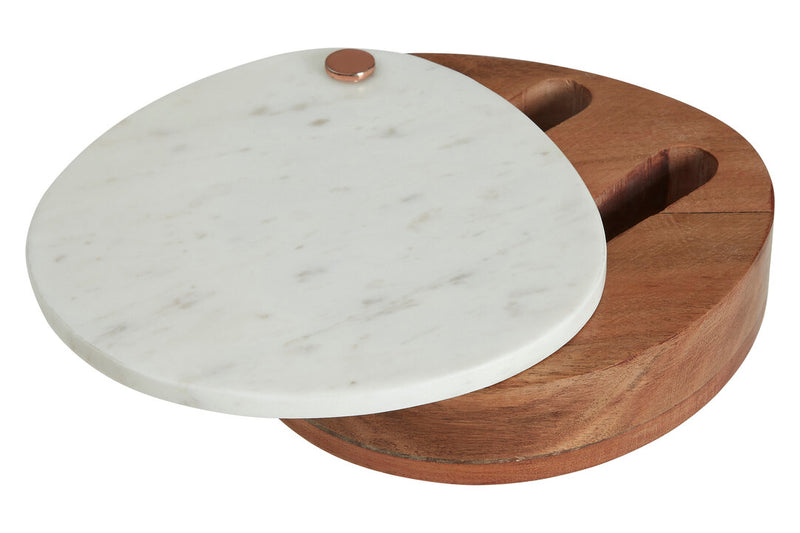 Monzaro White Marble And Wood Cheese Knife And Board Set