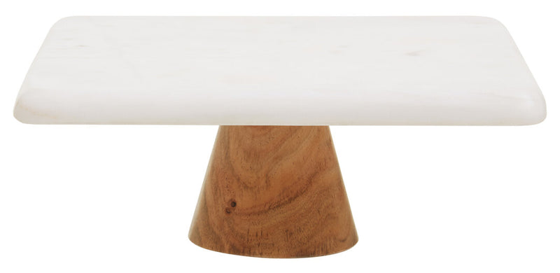Monzaro White Marble And Acacia Wood Cake Stand