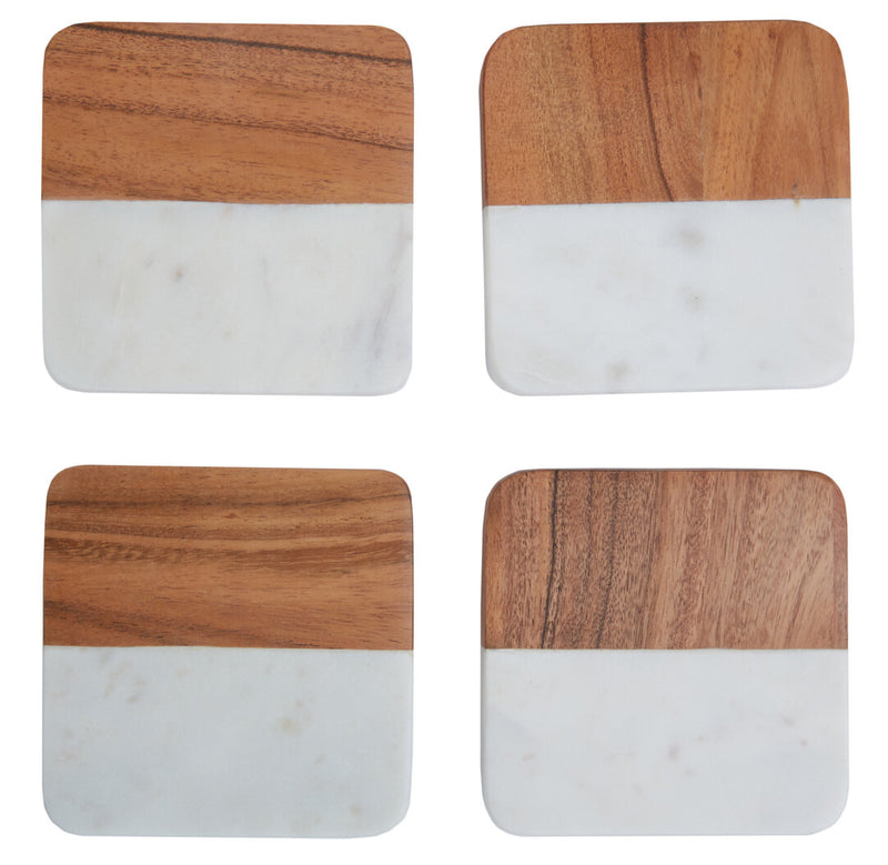 Monzaro Set Of Four Marble And Acacia Wood Coasters