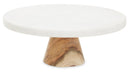Monzaro Round White Marble And Acacia Wood Cake Stand
