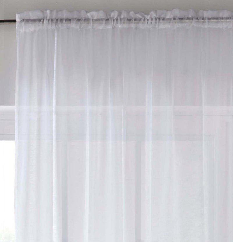 Sheer White Plain Woven Voile Slot Top Curtain Panel Pair
