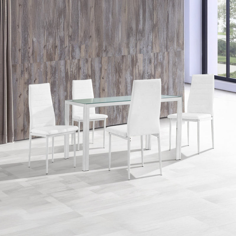 Lewis's 5 Piece Berlin Glass Dining Table & White Faux Leather Chairs Set Kitchen