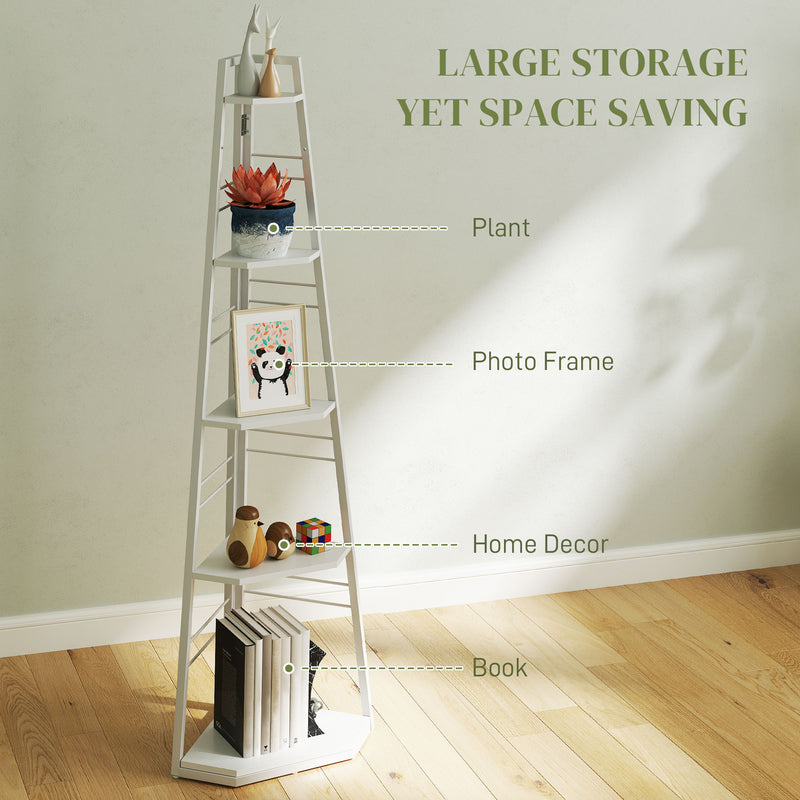 HOMCOM 5-Tier Corner Shelf, Shelving Unit With Adjustable Feet