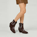 Embroidered Pointed Toe Cowboy Ankle Boots with Block Heel