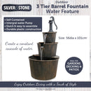 Silver & Stone Outdoor Water Feature 3 Tier Barrel Fountain 101 x 56cm
