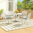 Breeins 5 Piece Cast Aluminium Garden Bistro Set With Cushions - 4 Seater Outdoor Patio Table & Chairs With Parasol Hole - Off White