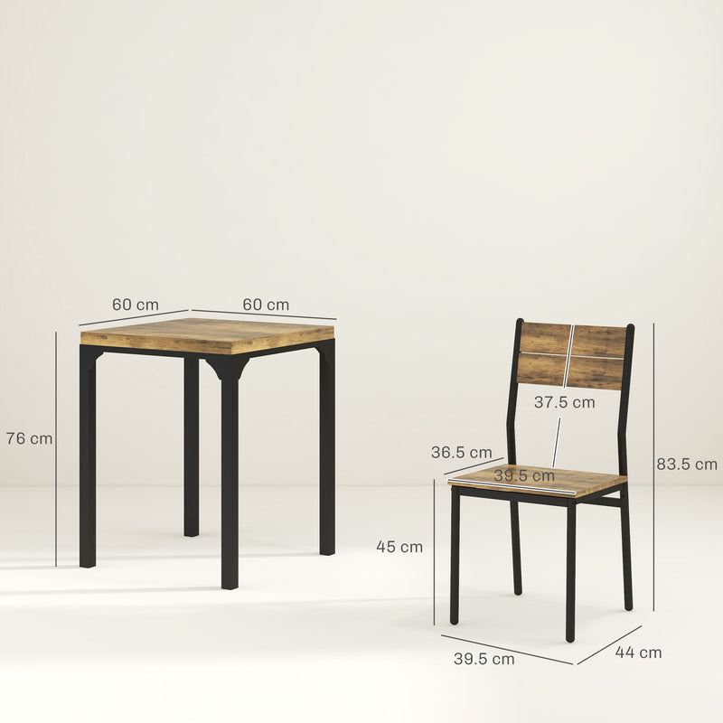 HOMCOM 3 Pcs Compact Dining Table 2 Chairs Set Rustic Brown