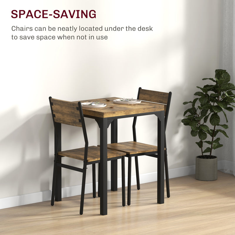 HOMCOM 3 Pcs Compact Dining Table 2 Chairs Set Rustic Brown